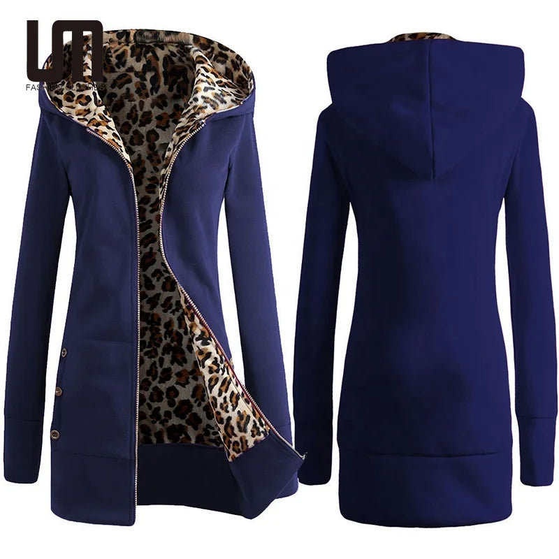 Liu Ming 2024 New Fashion Women Casual Plus Size Leopard Print Zip Up Long Sleeve Hoodie Slim Fit Coat Hoodie with Ribbed Neckline Snug Warm Liu Ming 2024 New Fashion Women Casual Plus Size Leopard Print Zip Up Long Sleeve Hoodie Slim Fit Coat Hoodie with Ribbed Neckline Snug Warm