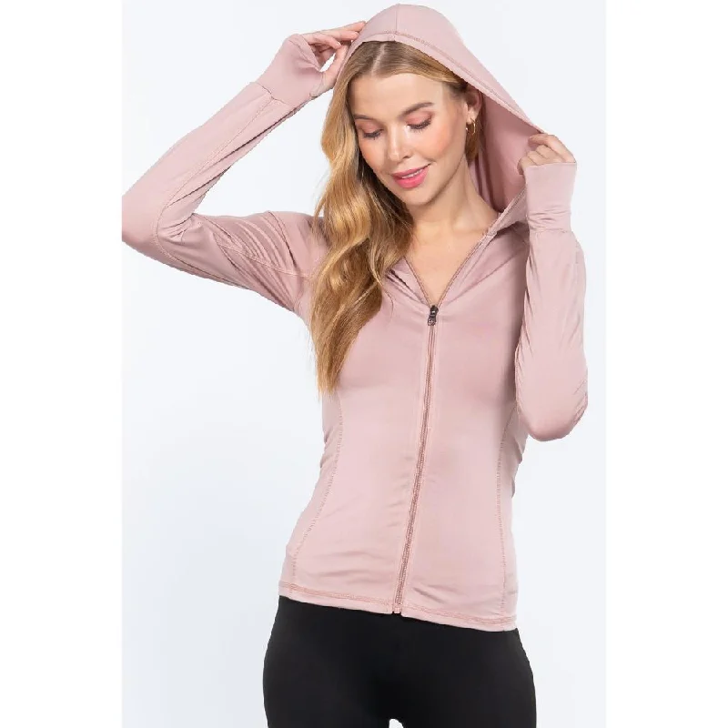Long Slv Hoodie Workout Track Jacket Trench Coat Raincoat Waterproof Jacket