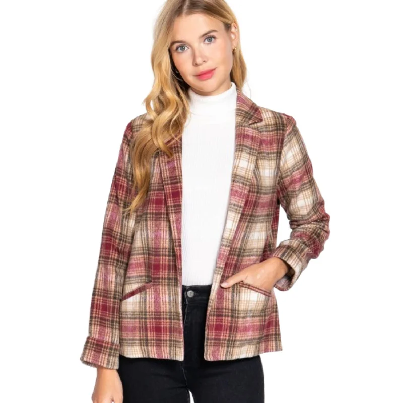 Notched Collar Plaid Jacket Embroidered Jacket Appliqued Jacket Beaded Jacket