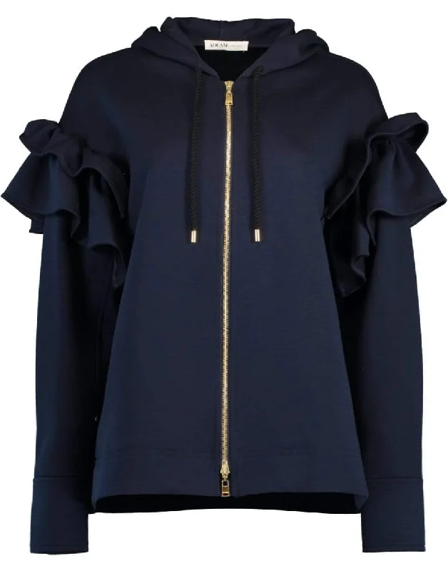 Oversized Zip Ruffle Hoodie Hoodie with Hem Lace Feminine Delicate