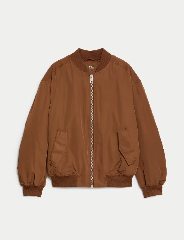 Padded Bomber Jacket Zippered Front Buttoned Front Snap Front