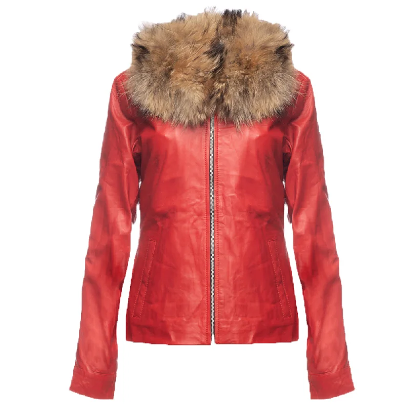 Palmyra Rose Red Leather Jacket With Fur Collar Faux Fur Fabric Real Fur Fabric Shearling Fabric Palmyra Rose Red Leather Jacket With Fur Collar Faux Fur Fabric Real Fur Fabric Shearling Fabric