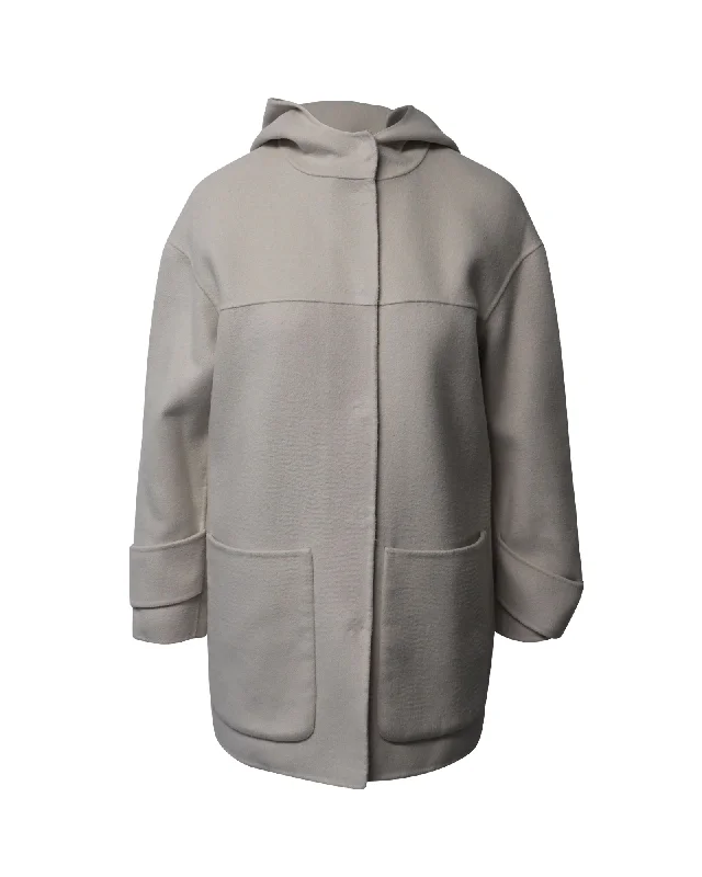 Pinko Hoodie Coat in Cream Polyester Hoodie with Full-Zip Functional Layering