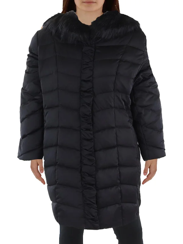 Plus Womens Insulated Faux Fur Trim Puffer Jacket A-Line Jacket Boat Neck Shawl Collar Plus Womens Insulated Faux Fur Trim Puffer Jacket A-Line Jacket Boat Neck Shawl Collar