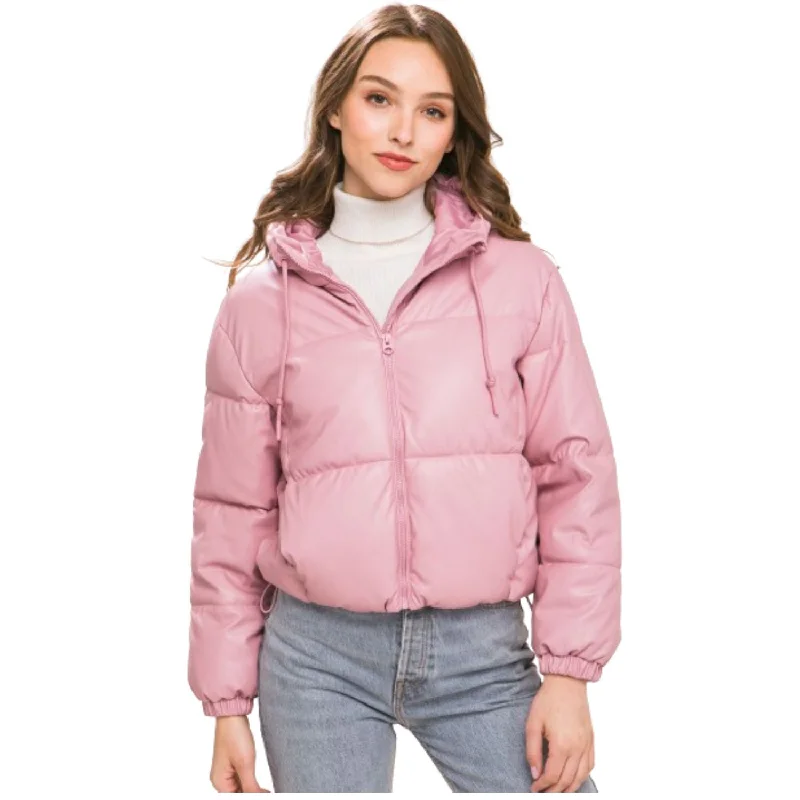Pu Faux Leather Zipper Hooded Puffer Jacket Belted Jacket Elasticated Jacket Padded Jacket Pu Faux Leather Zipper Hooded Puffer Jacket Belted Jacket Elasticated Jacket Padded Jacket