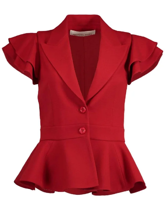 Ruffle Sleeve Peplum Jacket Welt Pockets Slit Pockets Flap Pockets