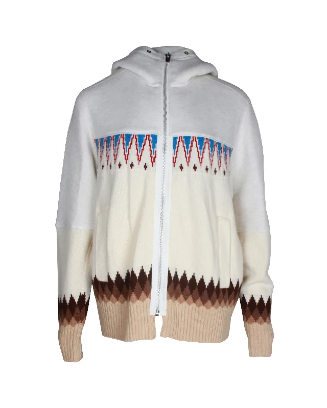 Sacai Nordic Zipped Hoodie in Multicolor Cotton Hoodie with Hem Lace Feminine Delicate Sacai Nordic Zipped Hoodie in Multicolor Cotton Hoodie with Hem Lace Feminine Delicate
