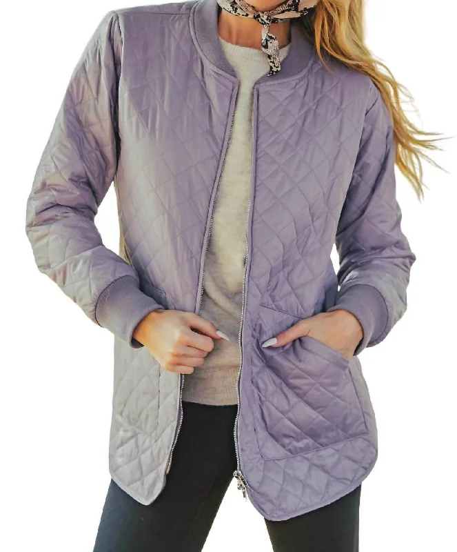 Shauna Quilted Bomber Jacket In Lilac Plaid Jacket Tartan Jacket Houndstooth Jacket