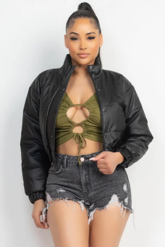 Snap Button Padded Crop Jacket Mesh Jacket Canvas Jacket Denim Jacket