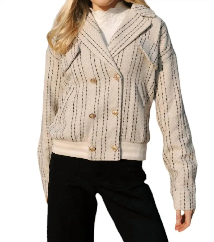 Stripe Bomber Jacket In Beige Print Jacket Jacquard Jacket Patchwork Jacket