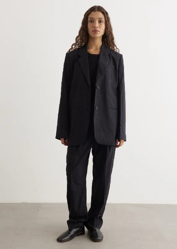 Tailored Pinstriped Suit Jacket Hooded Jacket Caped Jacket Shawl Collar Jacket