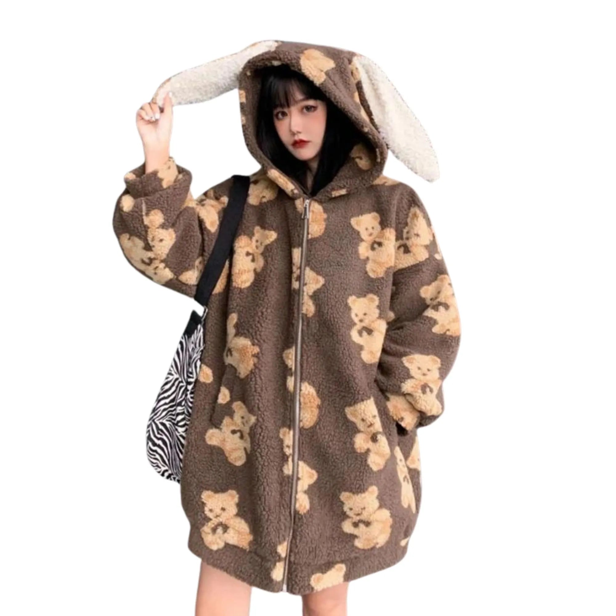 Teddy Bear Fleece Hooded Jacket with Rabbit Ears: Hooded and fluffy, great for fans of teddy bears and rabbits Mesh Jacket Canvas Jacket Denim Jacket Teddy Bear Fleece Hooded Jacket with Rabbit Ears: Hooded and fluffy, great for fans of teddy bears and rabbits Mesh Jacket Canvas Jacket Denim Jacket