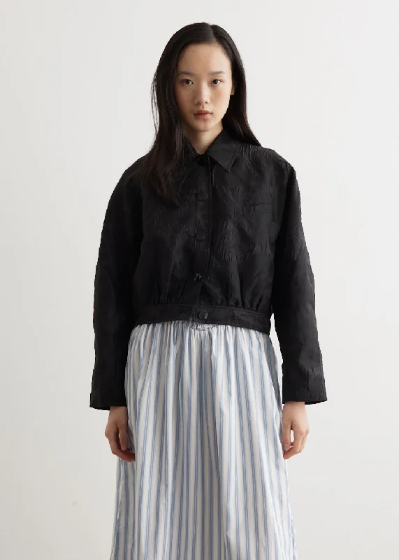 Textured Cloque Short Jacket Welt Pockets Slit Pockets Flap Pockets