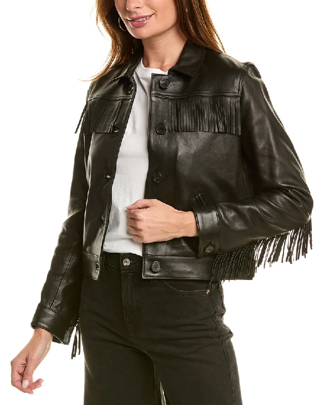 The Kooples Leather Jacket Front Pockets Side Pockets Patch Pockets