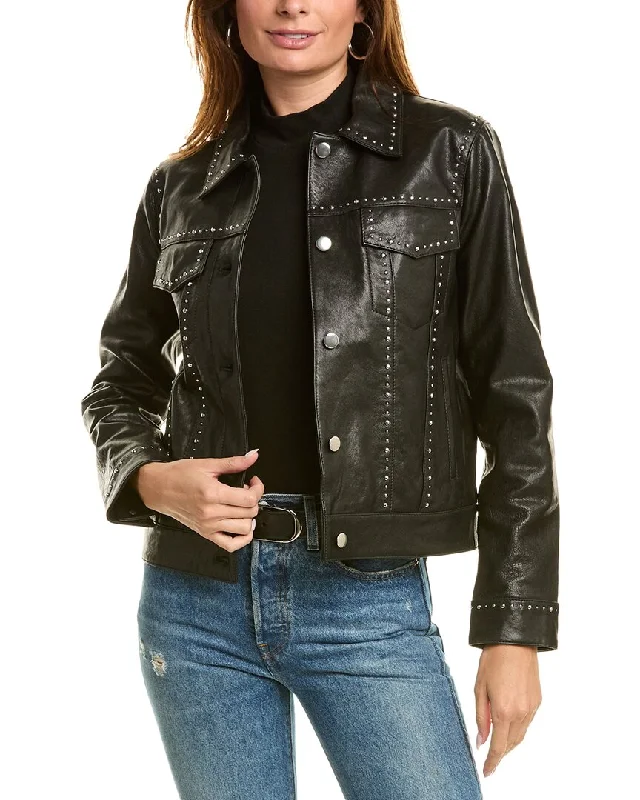 The Kooples Studded Leather Jacket Snapped Jacket Toggled Jacket Drawstring Jacket