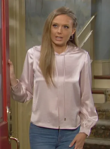 The Young And The Restless 2022 Abby Newman Chancellor Pink Satin Hoodie Hoodie with Hem Ribbing Snug Secure The Young And The Restless 2022 Abby Newman Chancellor Pink Satin Hoodie Hoodie with Hem Ribbing Snug Secure