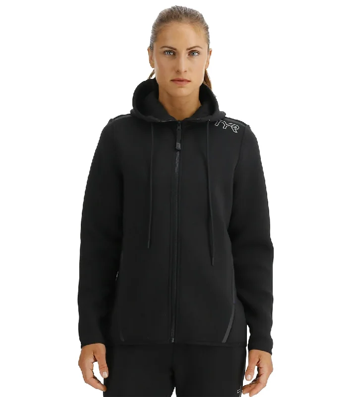 TYR Women's Elite Team Full Zip Hoodie Black Hoodie with High Neck Warm Protective