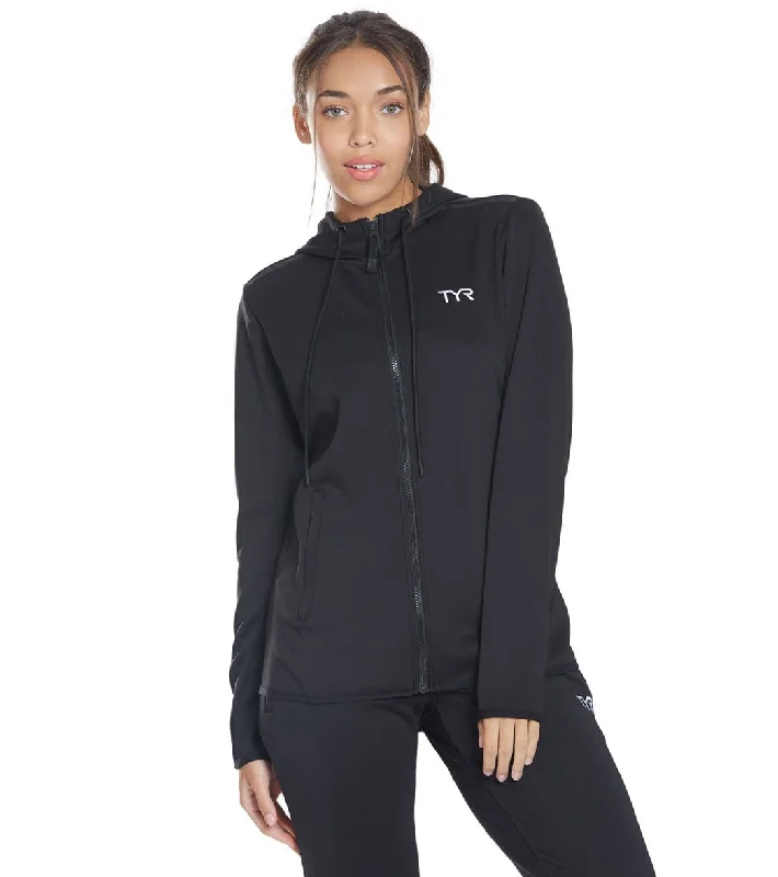 TYR Women's Team Full Zip Hoodie Black Hoodie with Exposed Zipper Edgy Industrial