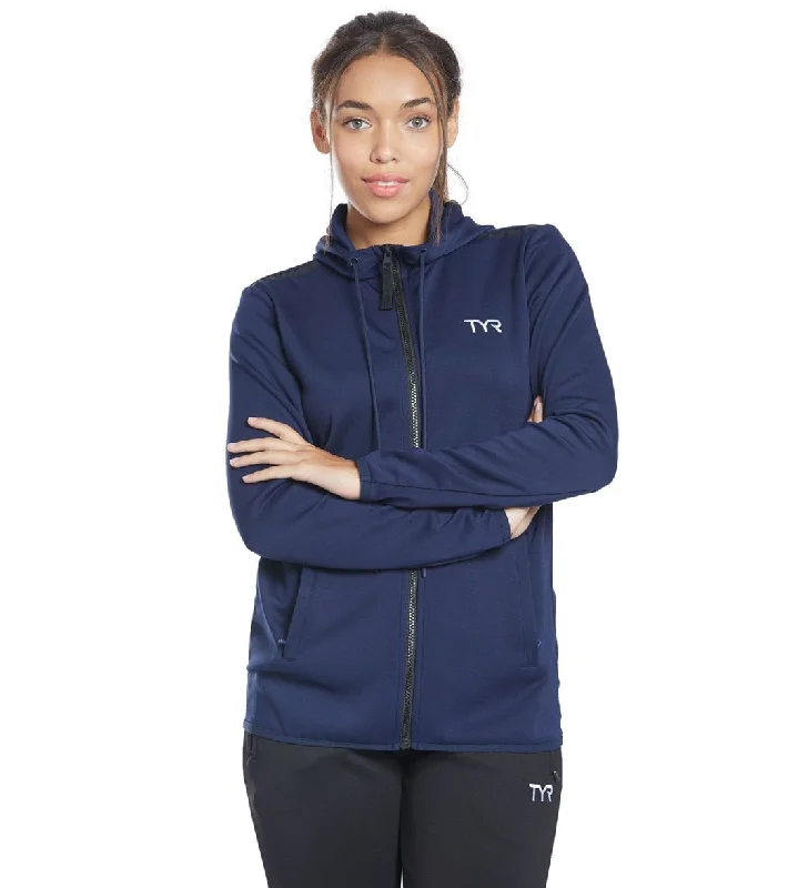 TYR Women's Team Full Zip Hoodie Navy Hoodie with Double Zipper Versatile Adjustable