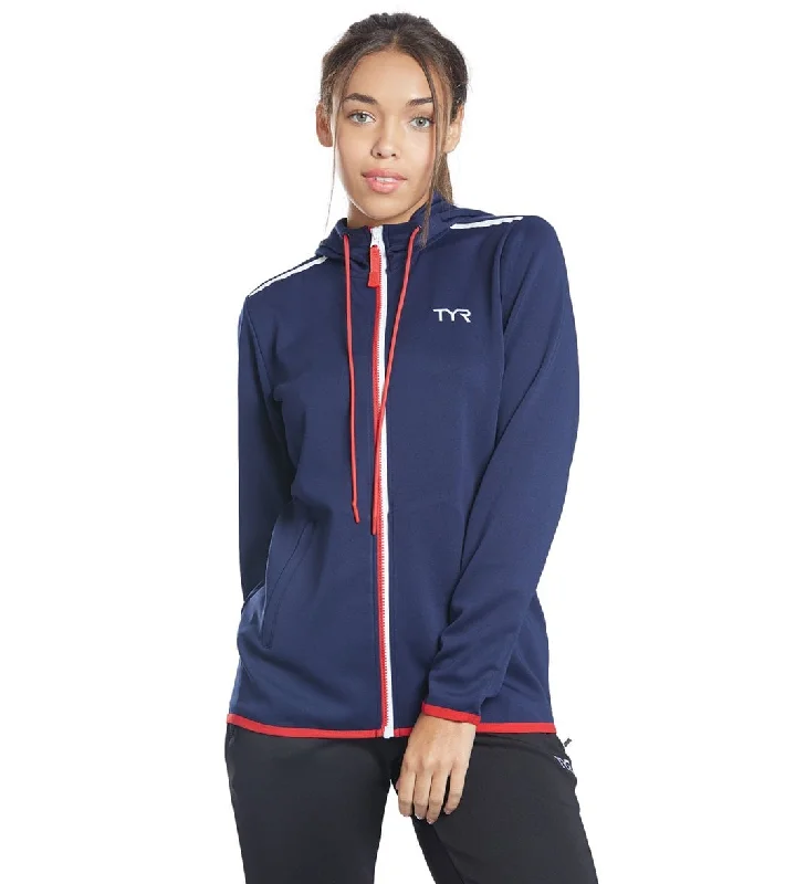 TYR Women's Team Full Zip Hoodie Red/White/Blue Hoodie with Relaxed Fit Easy Casual