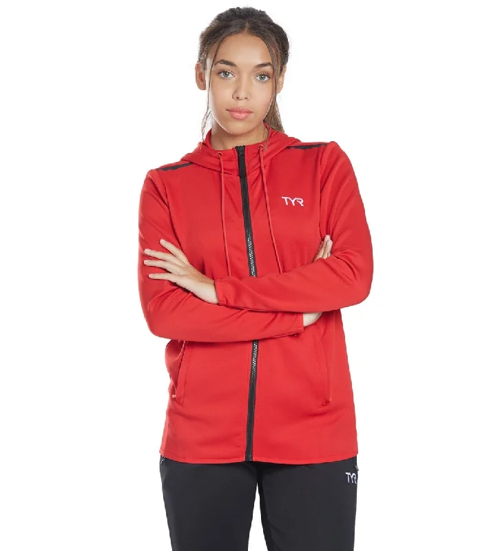 TYR Women's Team Full Zip Hoodie Red Hoodie with Half-Zip Sporty Casual