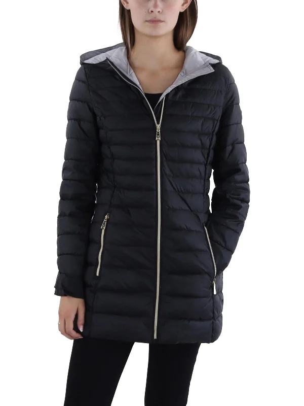 Womens Insulated Lightweight Puffer Jacket Denim Fabric Leather Fabric Suede Fabric
