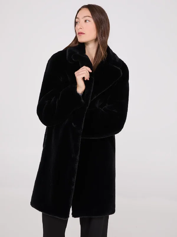 Faux Fur Mid-Length Coat Button-Up Cardigan Coat