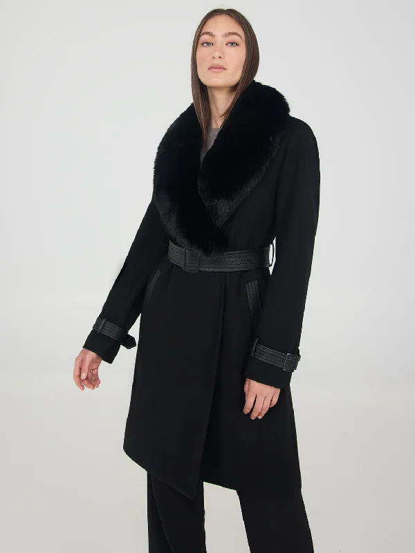 Removable Faux Fur Collar Wrap Coat Cropped Moto Jacket