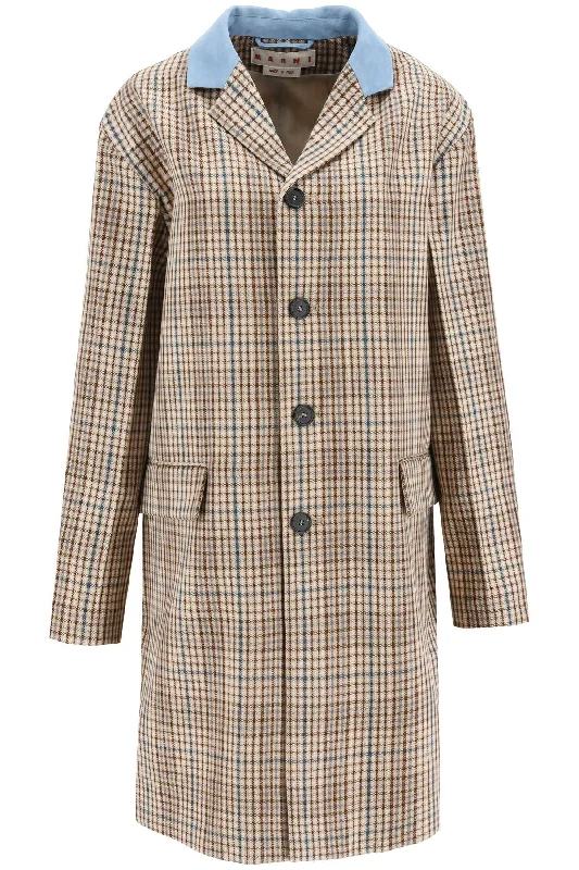 Suede Collar Checked Coat  - Beige Velvet Evening Cape