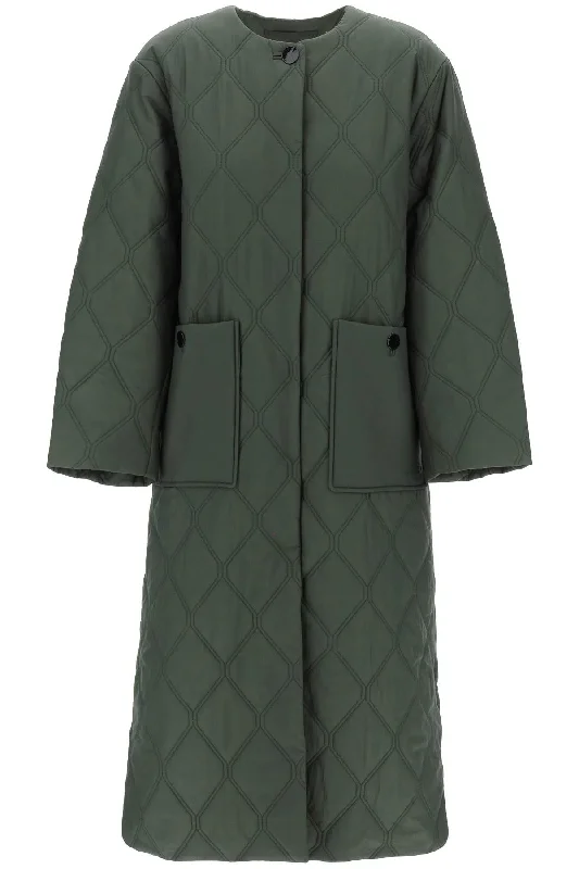 Quilted Midi Coat  - Green Relaxed Fit Blazer