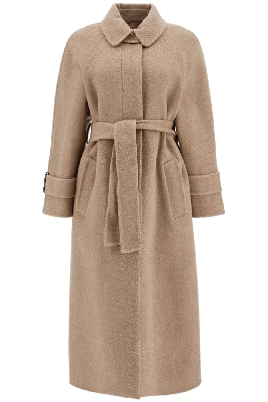 Wool And Cashmere Coat With Belt  - Beige Modern Asymmetric Coat