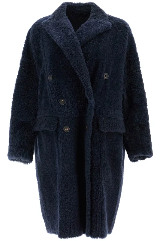 Shearling Frosty Effect Coat  - Blue Fitted Tailored Blazer
