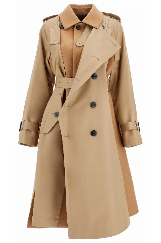 Hybrid Coat In Gabardine And  - Beige Fleece Lined Windbreaker