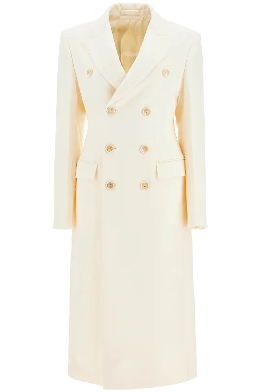 Double-breasted Maxi Coat  - White Suede Fringe Jacket