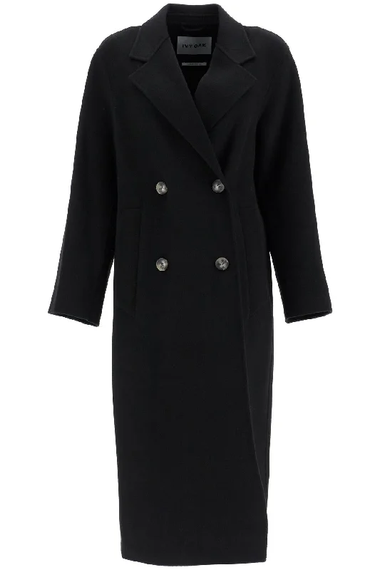 Clara Double-breasted Wool Coat  - Black Casual Denim Jacket