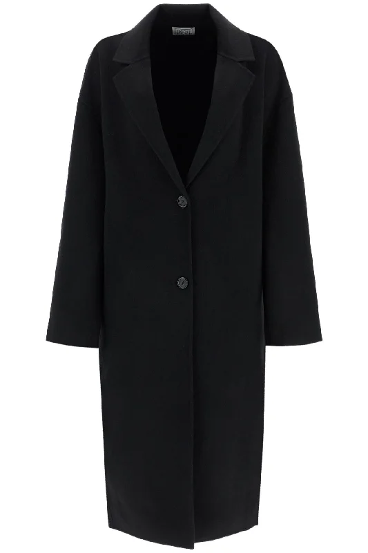 Wool Blend Cocoon Coat With  - Black Softshell Outdoor Jacket