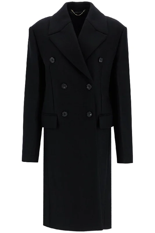 Wide Double-breasted Coat  - Black Embroidered Kimono Coat