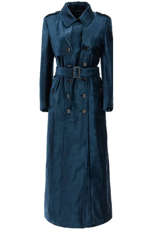 Double-breasted Velvet Coat With Flame  - Blue Boho Fringe Cardigan
