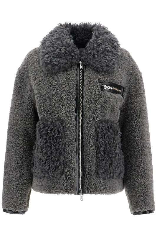 Short Eco Shearling Coat  - Grey Fitted Tailored Blazer