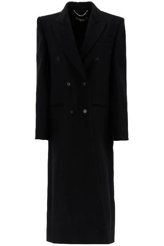 Long Double-breasted Coat  - Black Pastel Wool Peacoat