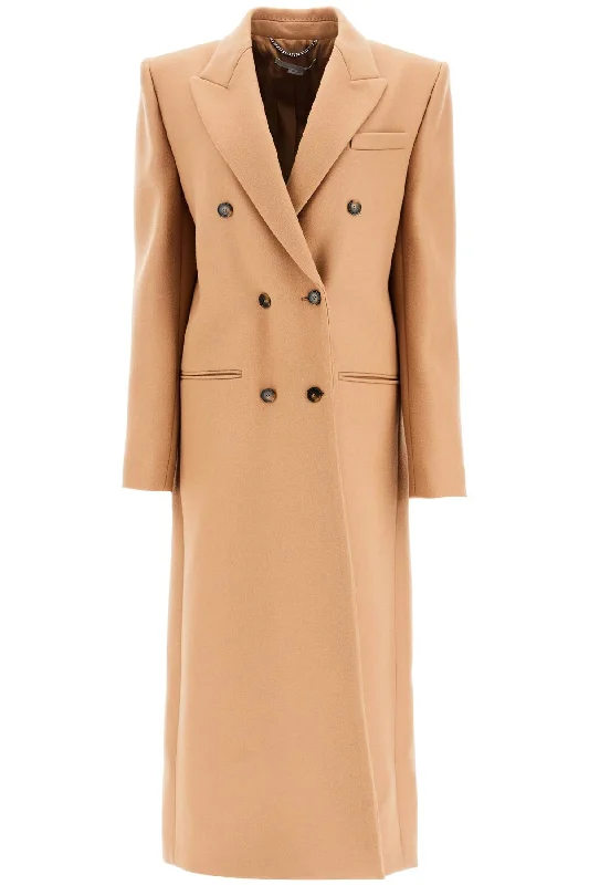 Long Double-breasted Coat  - Beige Casual Open-Front Coat