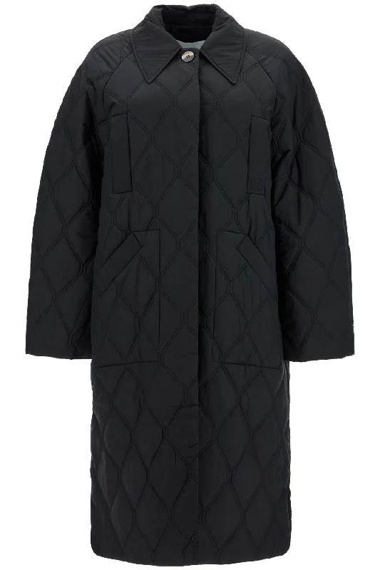 Long Quilted Padded Coat  - Black Suede Fringe Jacket