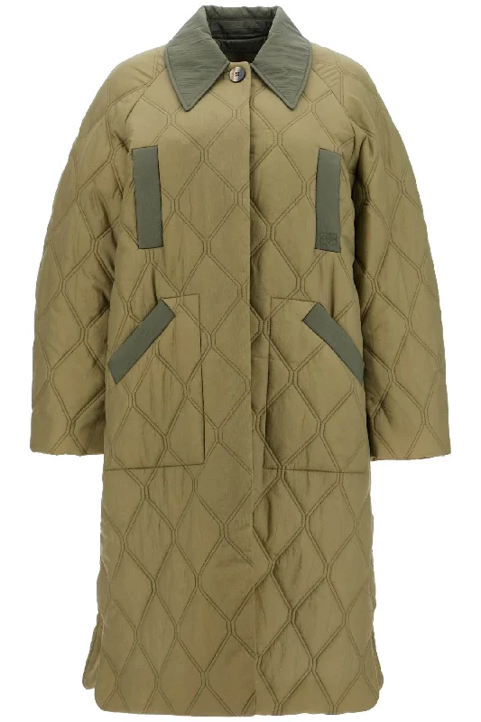 Long Quilted Padded Coat  - Khaki Soft Thermal Overcoat