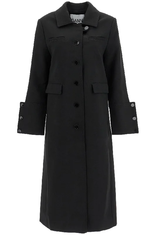 Long Single-breasted Coat  - Black Cozy Fleece Hoodie