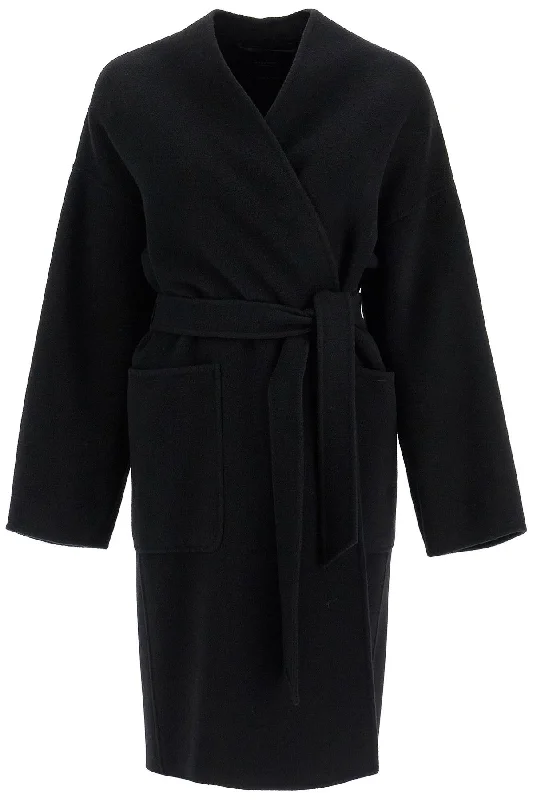Eris Midi Wrap Coat With Robe  - Black Soft Cashmere Wrap