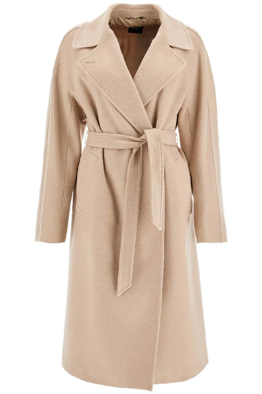 Cashmere Long Coat  - Beige Draped Collar Cardigan