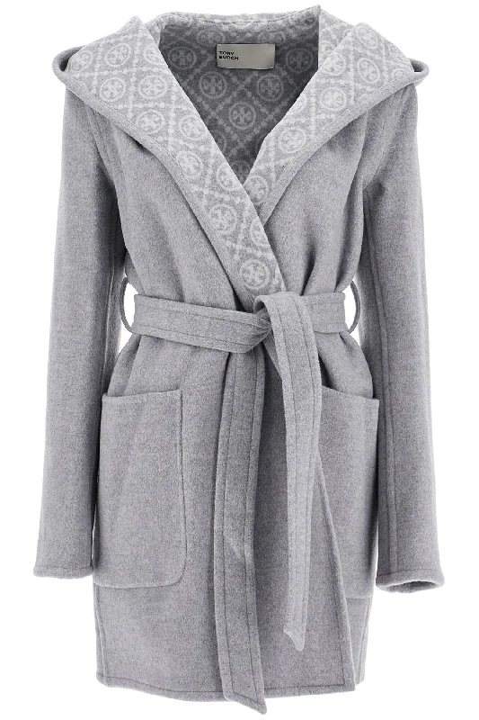 Mid-length Coat With Hood  - Grey Soft Thermal Overcoat
