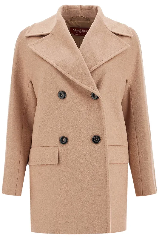 Short Double-breasted Cashmere Coat  - Beige High-Collar Puffer Coat