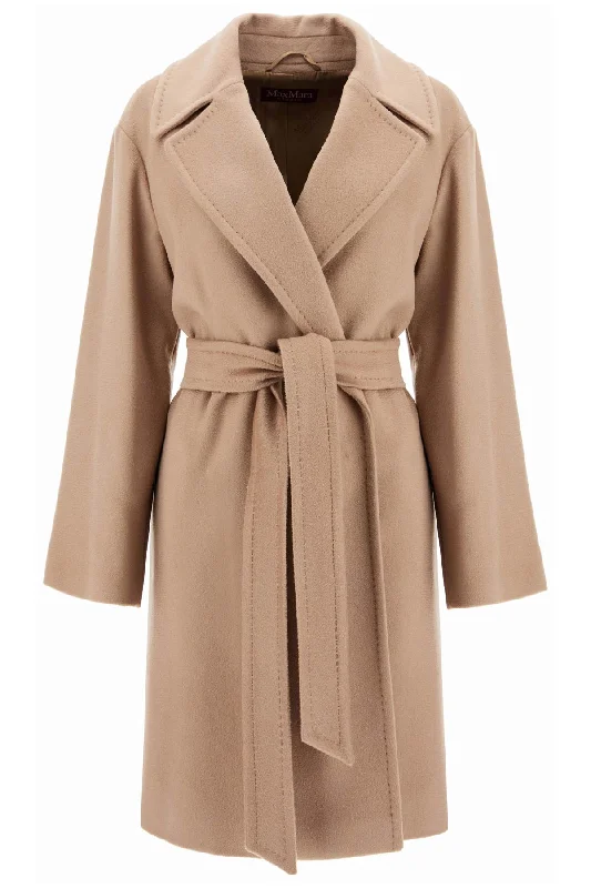 Mid-length Wool Wrap Coat With Robe-style  - Beige Cropped Moto Jacket