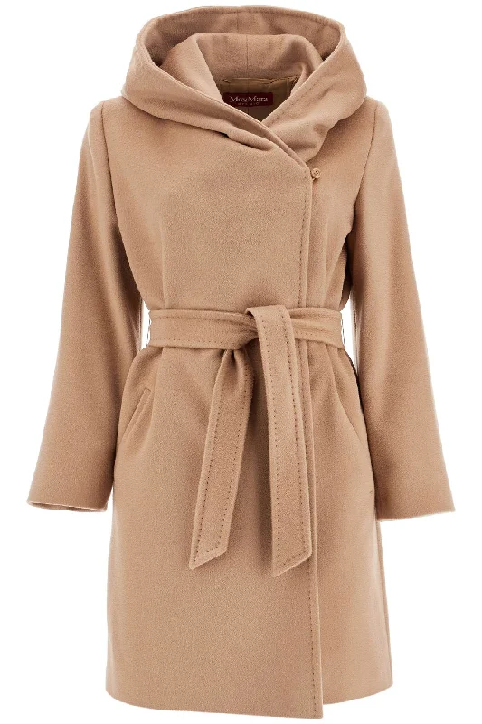 Wool Coat With Hooded C  - Beige Belted Midi-Length Coat